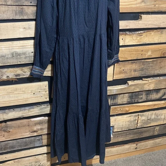 Universal Thread Boho Prairie Dress Small Long Black Smocked Embroidered‎ Maxi M - Picture 5 of 11